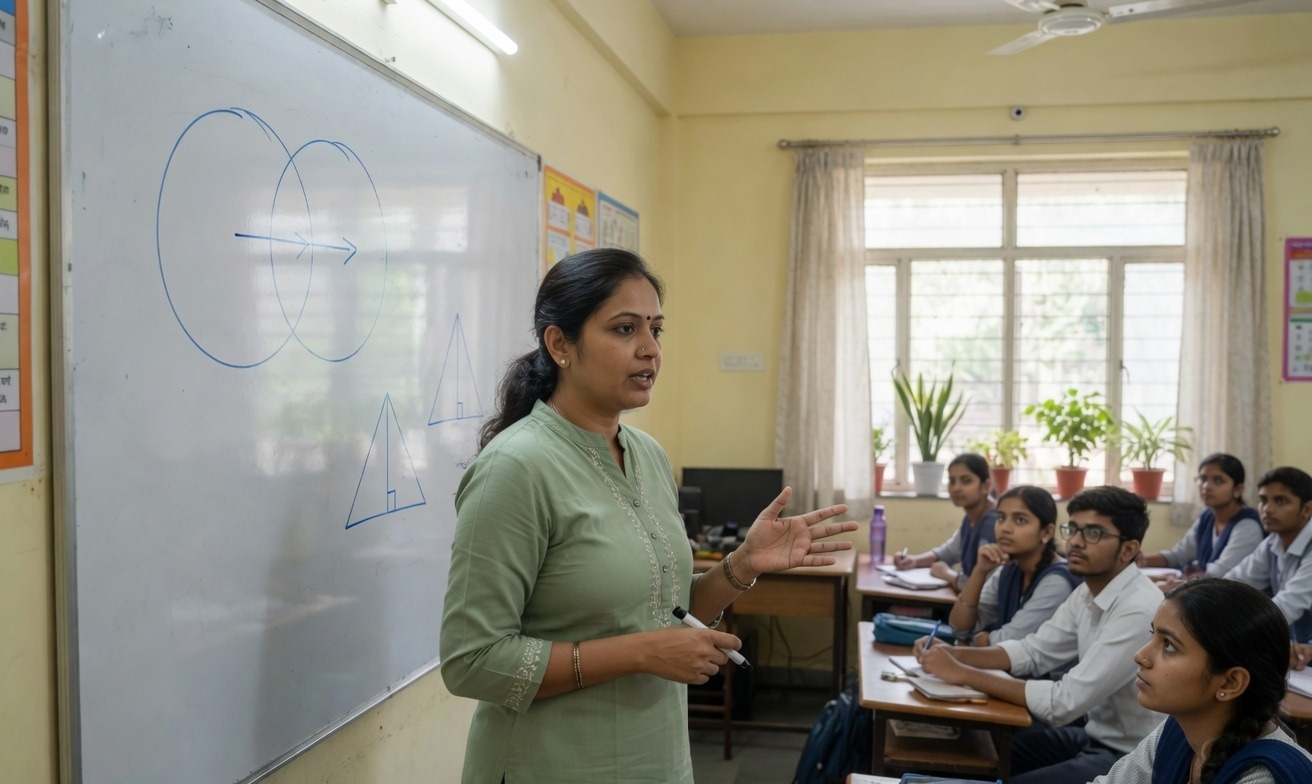 A faculty member teaching a senior classroom at Invictus